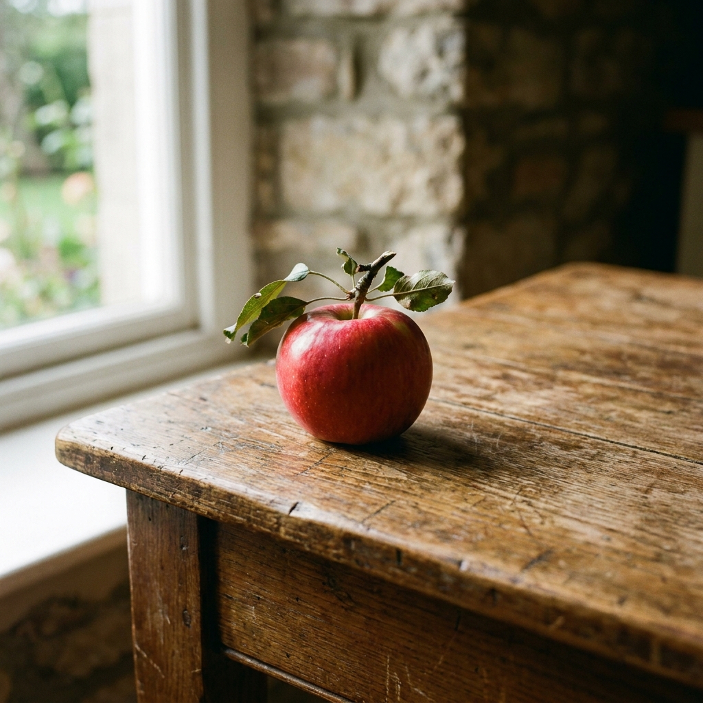 Red apple on a wooden table, generated with Nano Banana 2.1